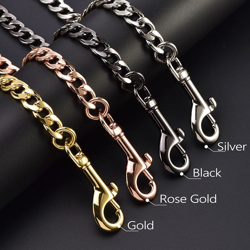 4.5FT Luxury Stainless Steel Chain 18K Gold Pet Leash with Leather Handle