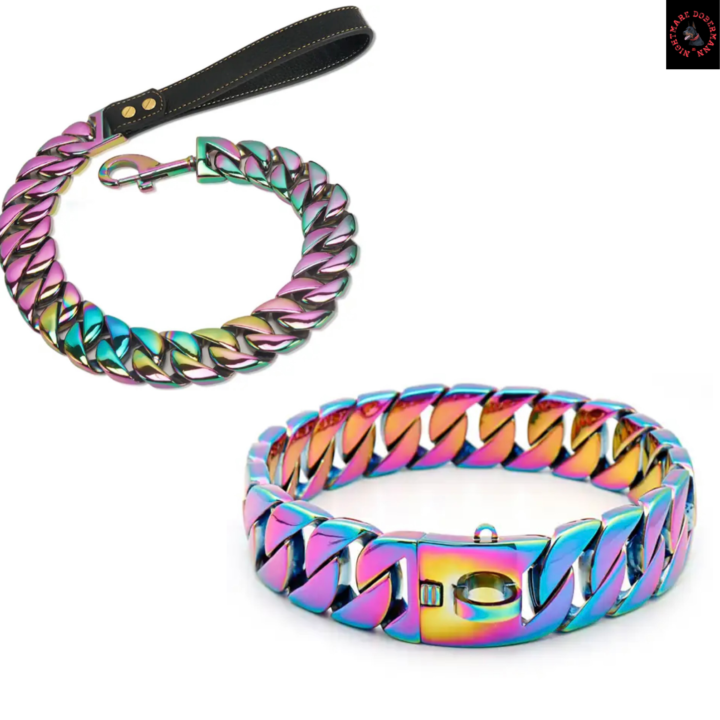 Multicolor Luxury Dog Collar + Luxury  Multicolor Leash Bundle