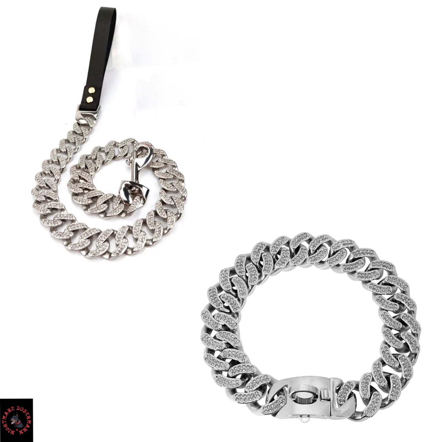 Silver With Diamonds Luxury Dog Collar + Luxury Silver With Diamonds Leash Bundle