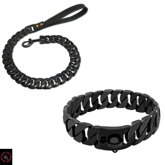 Black Luxury Dog Collar + Luxury Black Leash Bundle